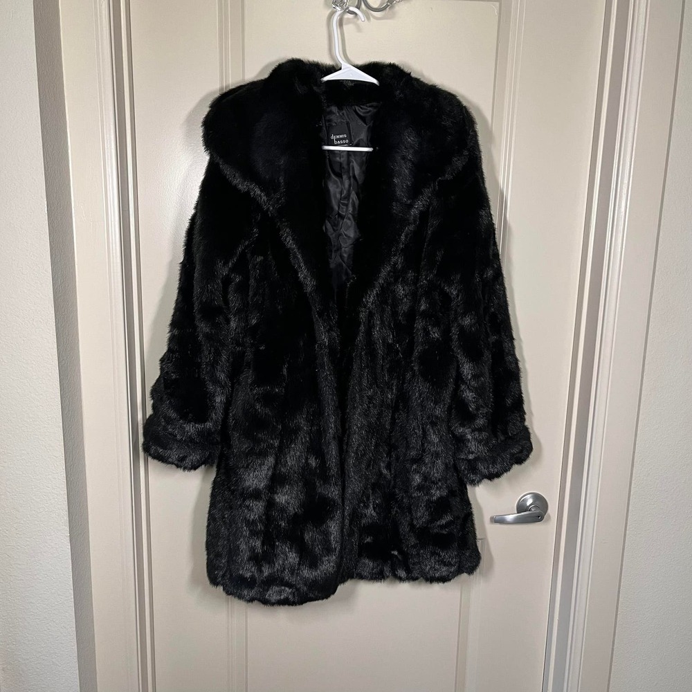Black Faux Fur Dennis Basso Black Jacket Size XL